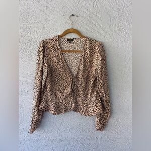 AFRM Leopard Print Tie Front Top Women’s XL Long Sleeve Y2K Going Out Blouse